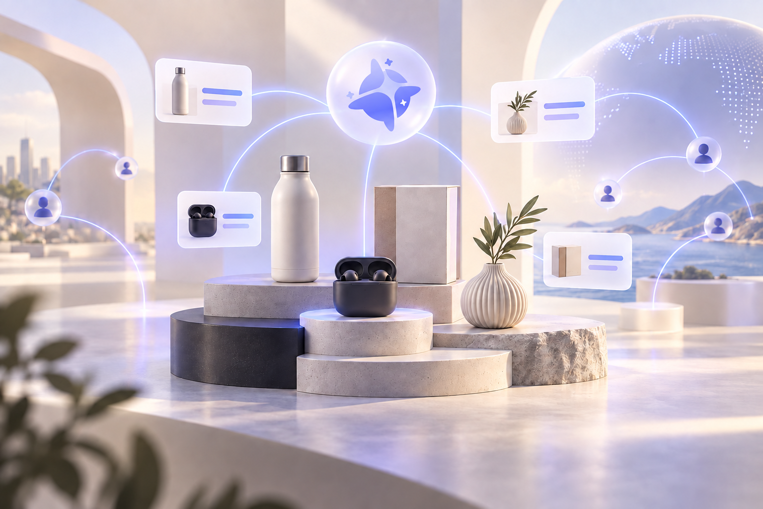 Ecommerce products connected to discovery touchpoints around the Nexscope mark